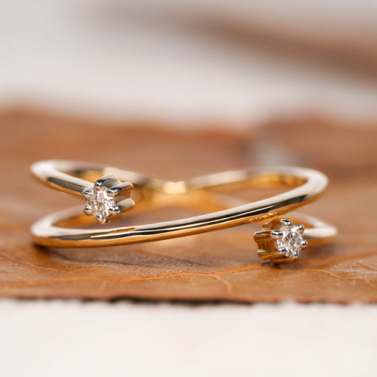 Criss Cross Lab Diamond Ring for Women, Minimalist Open Band Ring