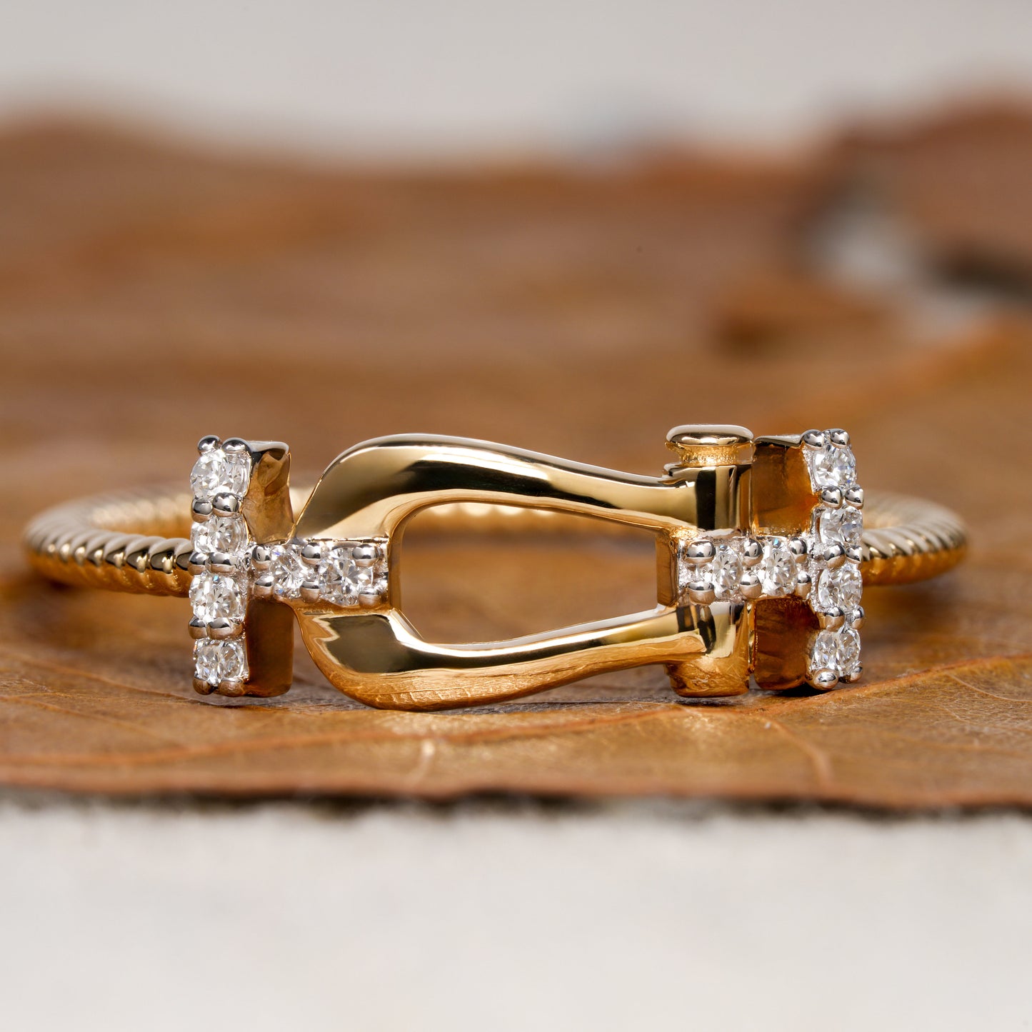 14K Gold Round Lab Diamond Buckle Ring