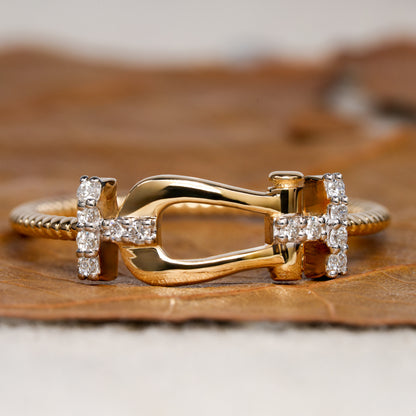 14K Gold Round Lab Diamond Buckle Ring