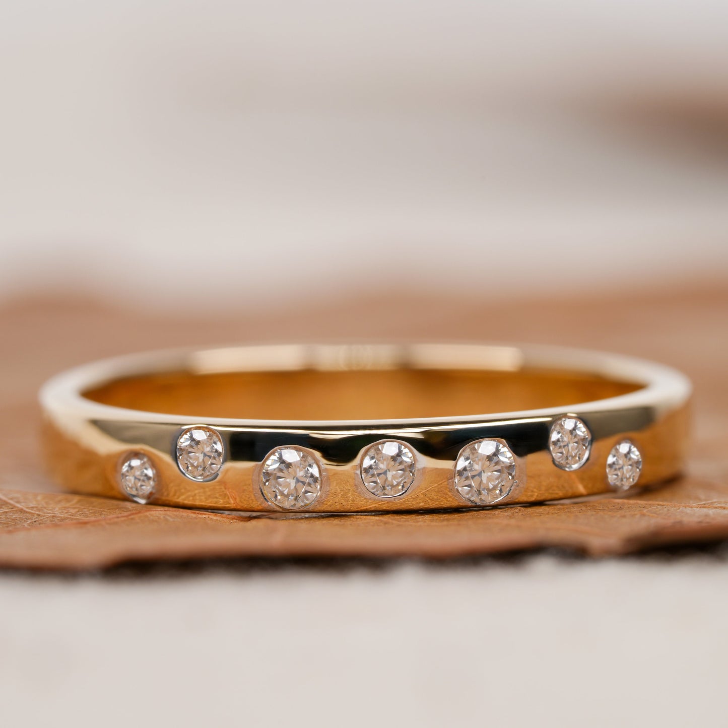 14K Gold Flush Set Round Lab Diamond Stacking Ring