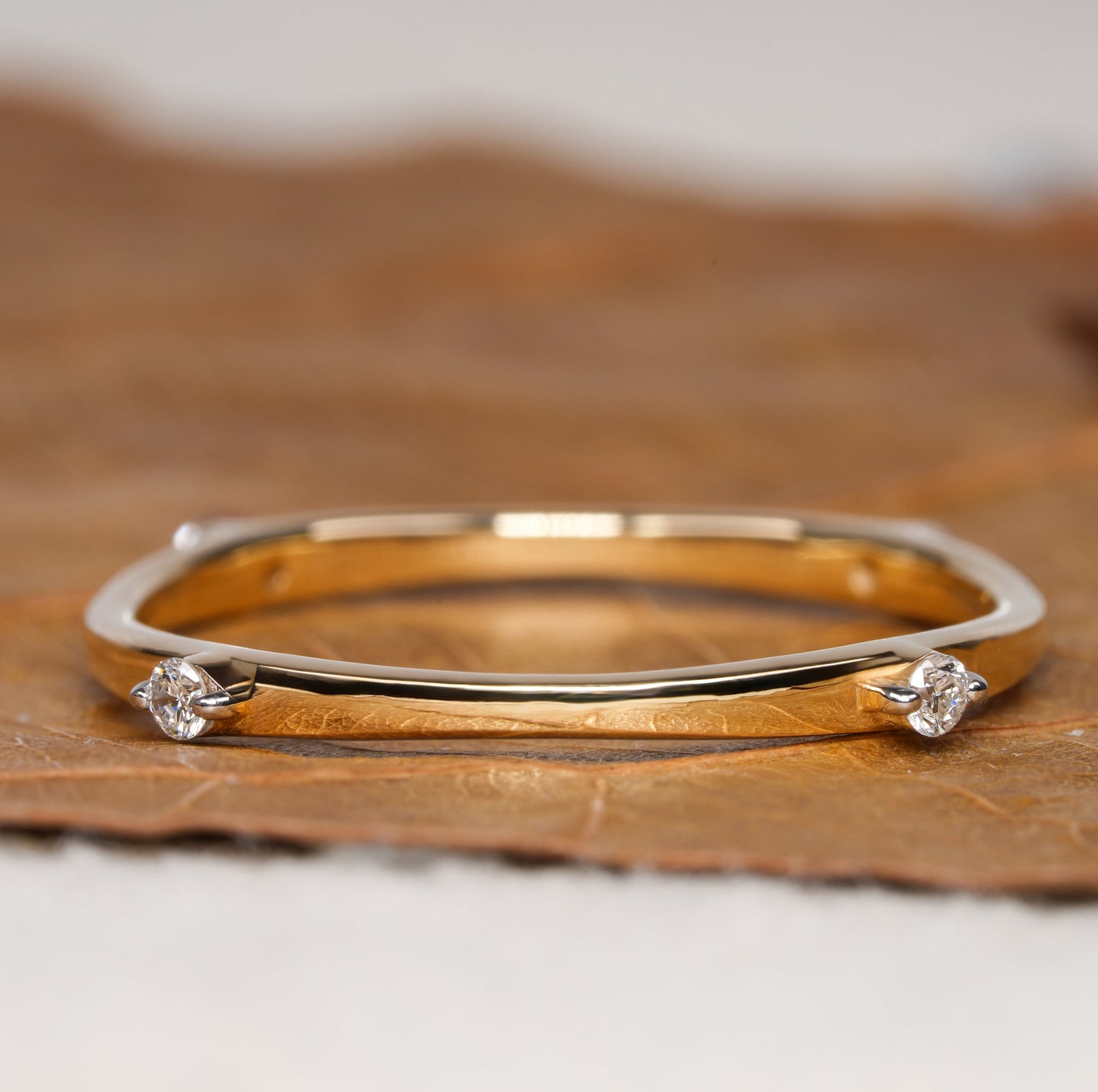 14K Yellow Gold Lab Diamond Open Ring, Minimalist Wedding Band
