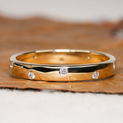 Lab Diamond Bezel Band Ring 14K Gold, Minimal Wedding Band