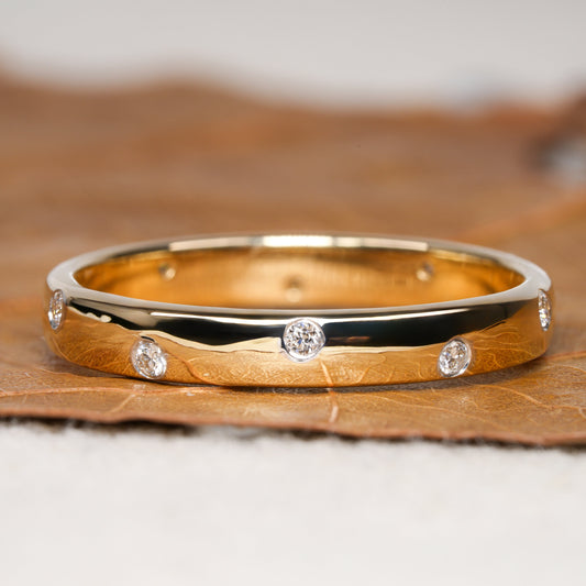 Lab Diamond Bezel Band Ring 14K Gold, Minimal Wedding Band