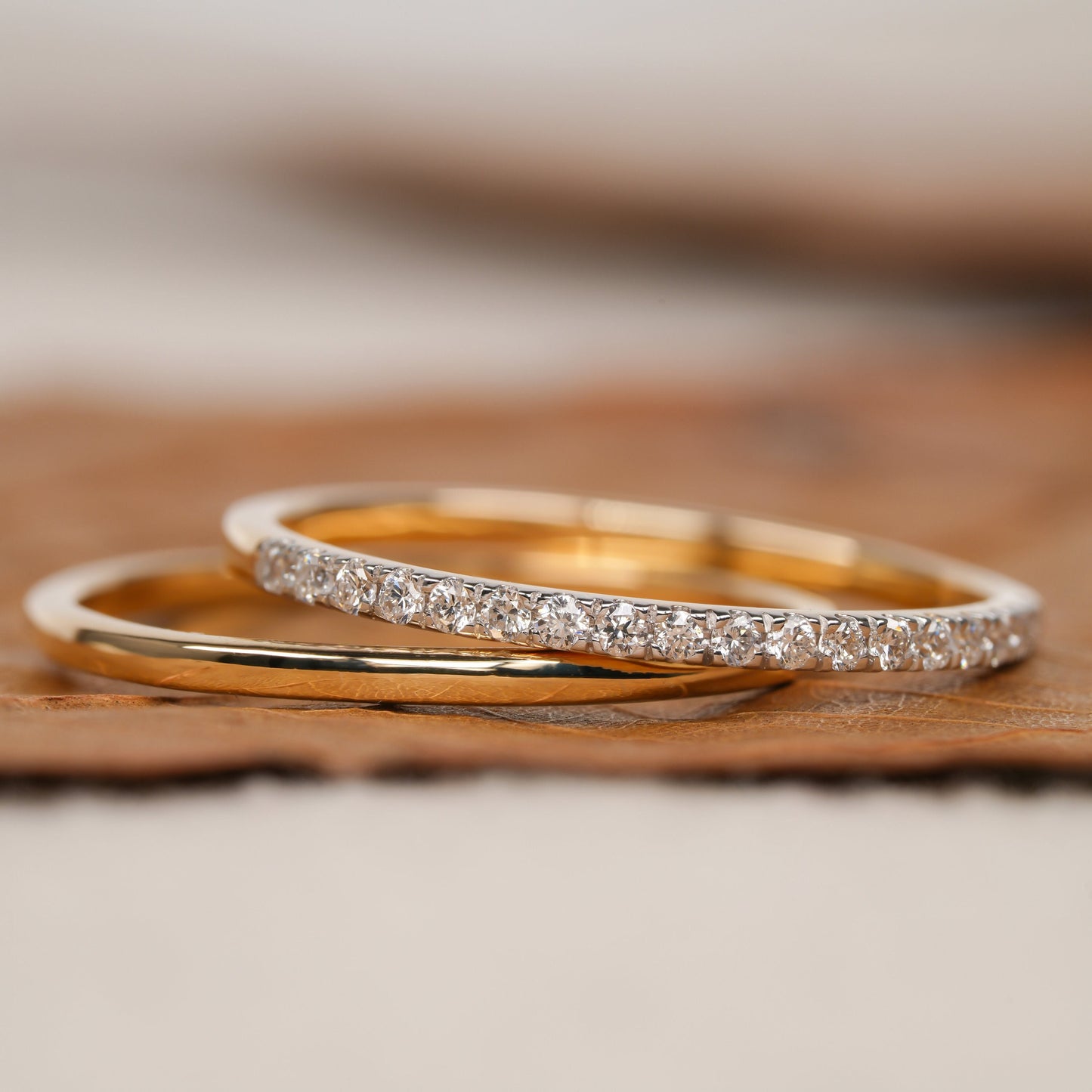 14K Gold Minimalist Lab Grown Diamond Wedding & Eternity Band Set