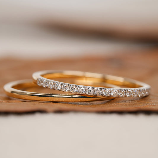 14K Gold Minimalist Lab Grown Diamond Wedding & Eternity Band Set