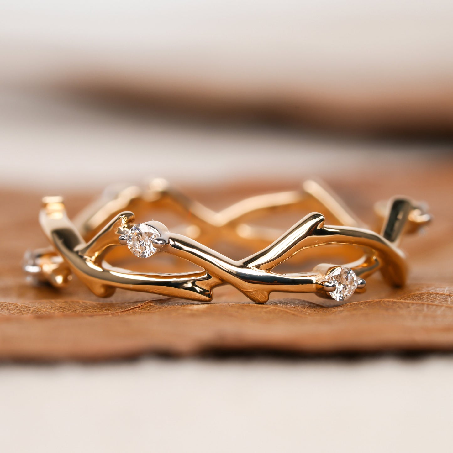 Art Deco Lab Grown Diamond Twig Engagement & Wedding Band