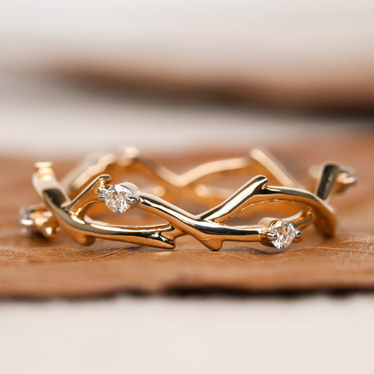 Art Deco Lab Grown Diamond Twig Engagement & Wedding Band