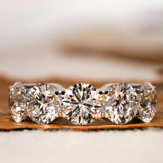 Round Lab Diamond Five-Stone Ring, IGI Certified Engagement Ring
