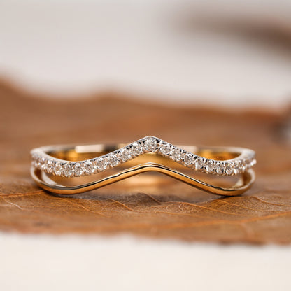 Lab Diamond V Shape Wedding Band 14K Gold, Pave Stacking Ring