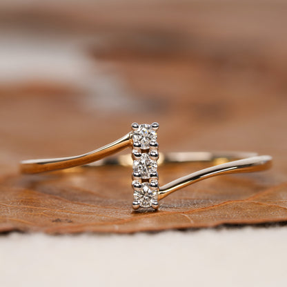 Three Stone Lab Diamond Ring 14K Gold Minima Ring for Women