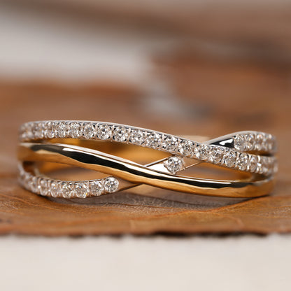 Crossover Lab Diamond Ring 14K Gold Criss Cross Wedding Band