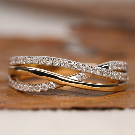 Crossover Lab Diamond Ring 14K Gold Criss Cross Wedding Band