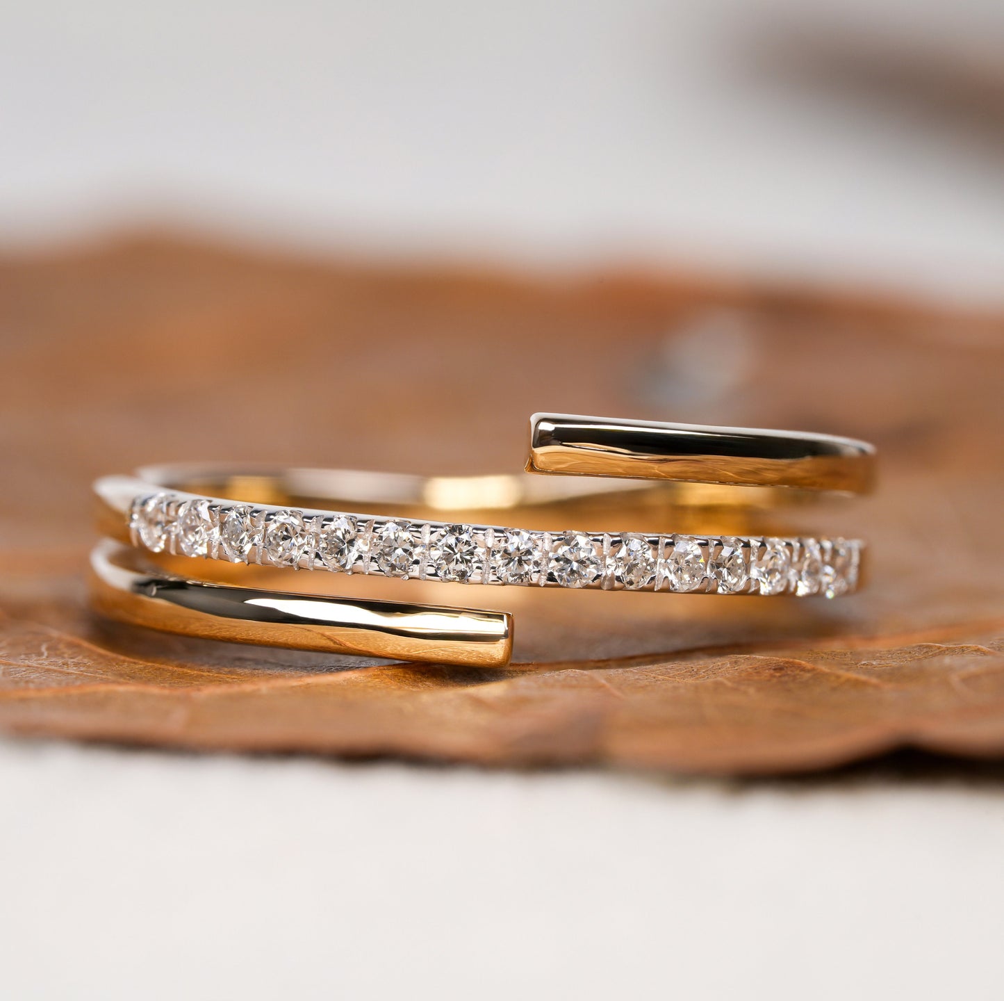14K Solid Gold Minimalist Wraparound Triple Band Ring