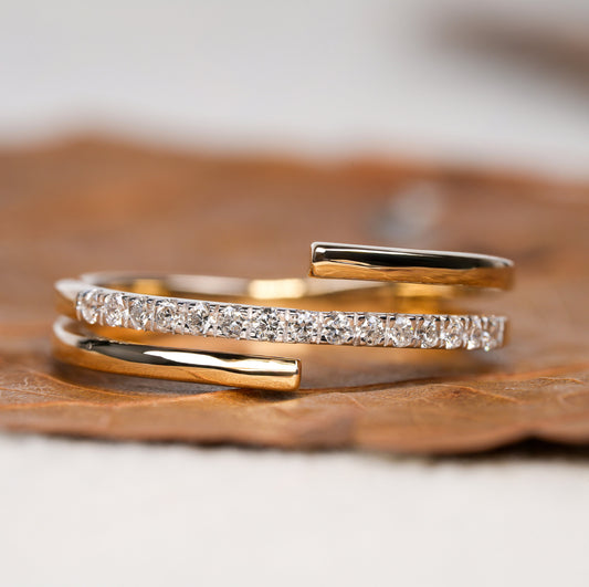 14K Solid Gold Minimalist Wraparound Triple Band Ring