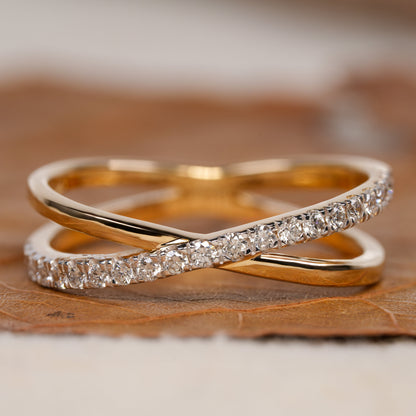 14K Gold Round Lab Grown Diamond Crossover Ring