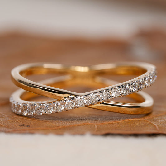 14K Gold Round Lab Grown Diamond Crossover Ring