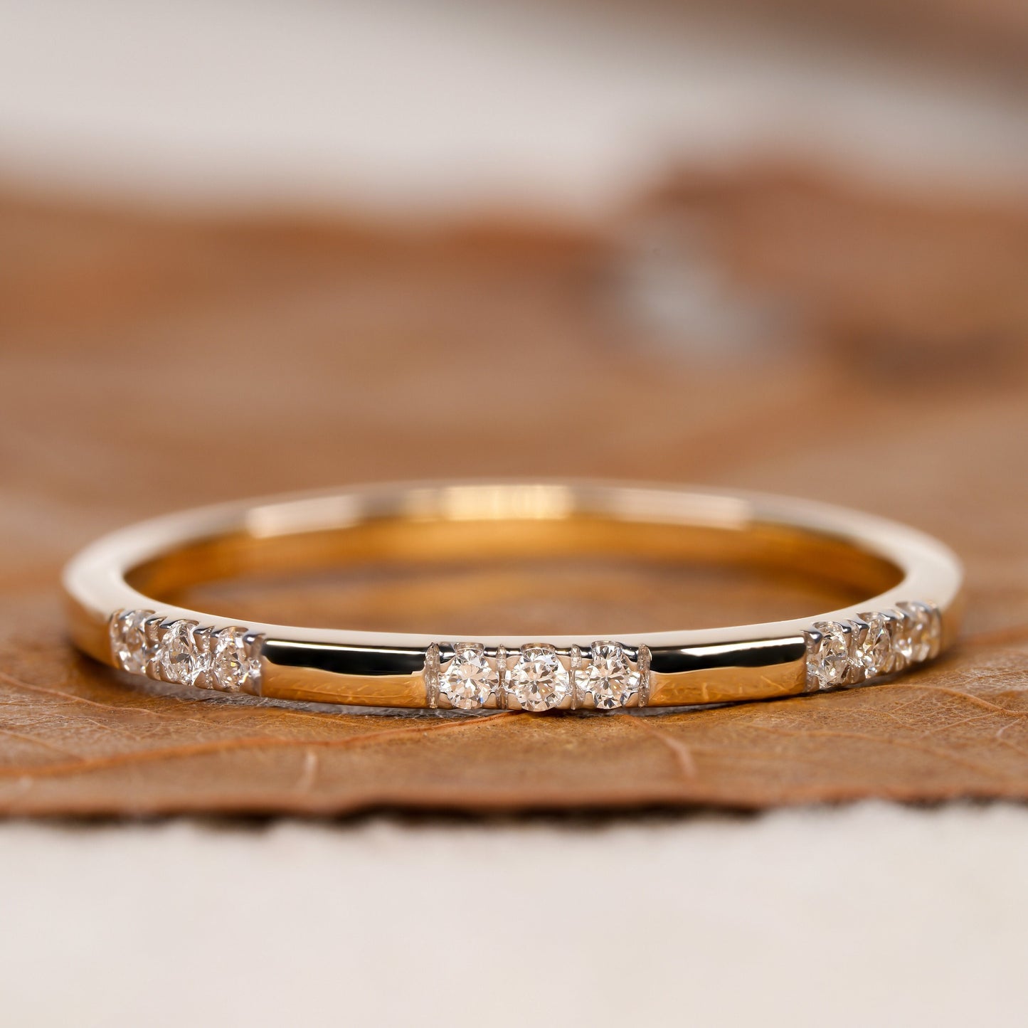 Lab Diamond Wedding Band 14K Gold, Minimal Pave Stacking Ring