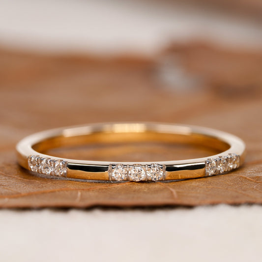 Lab Diamond Wedding Band 14K Gold, Minimal Pave Stacking Ring