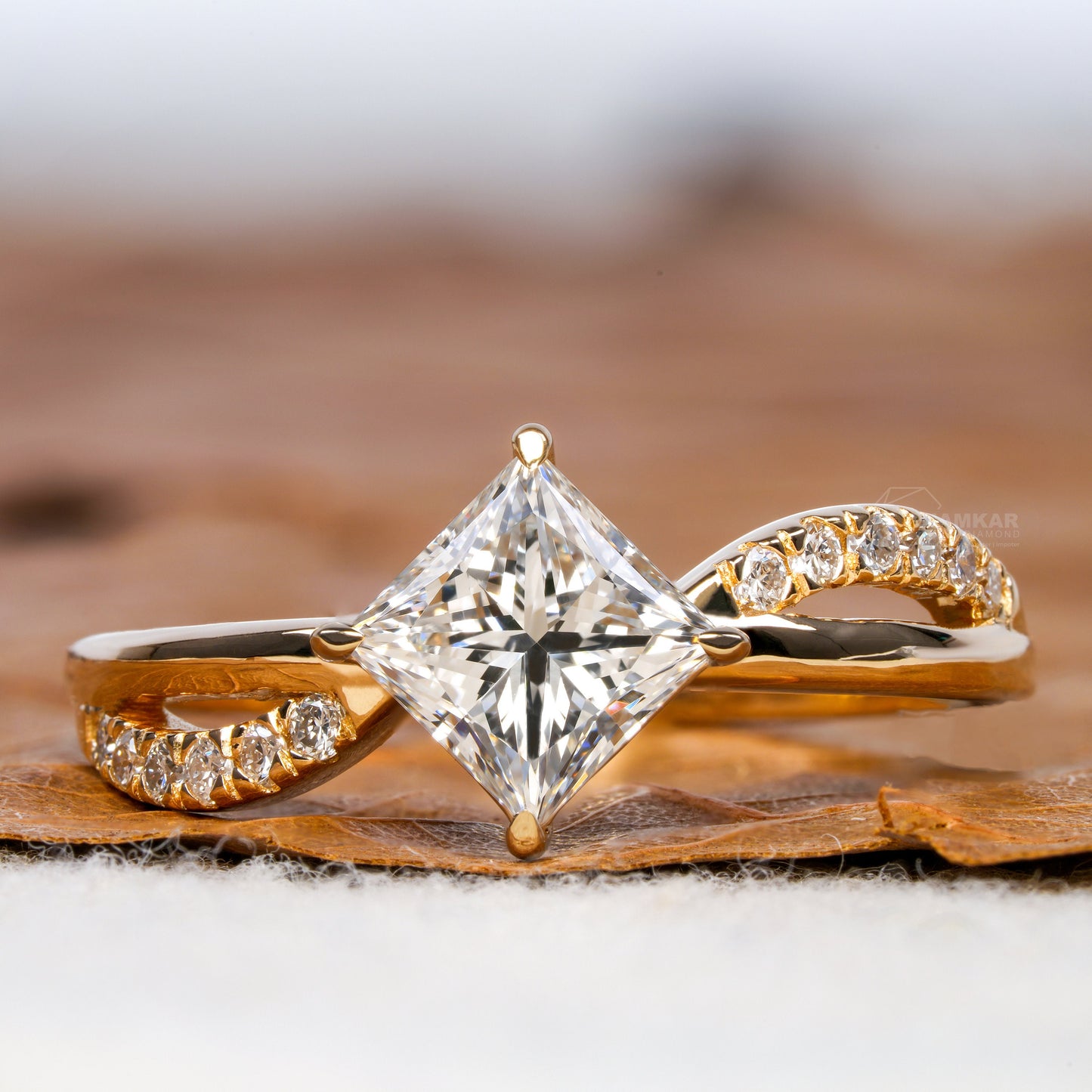 1CT Princess Lab Diamond Twisted Wedding Ring
