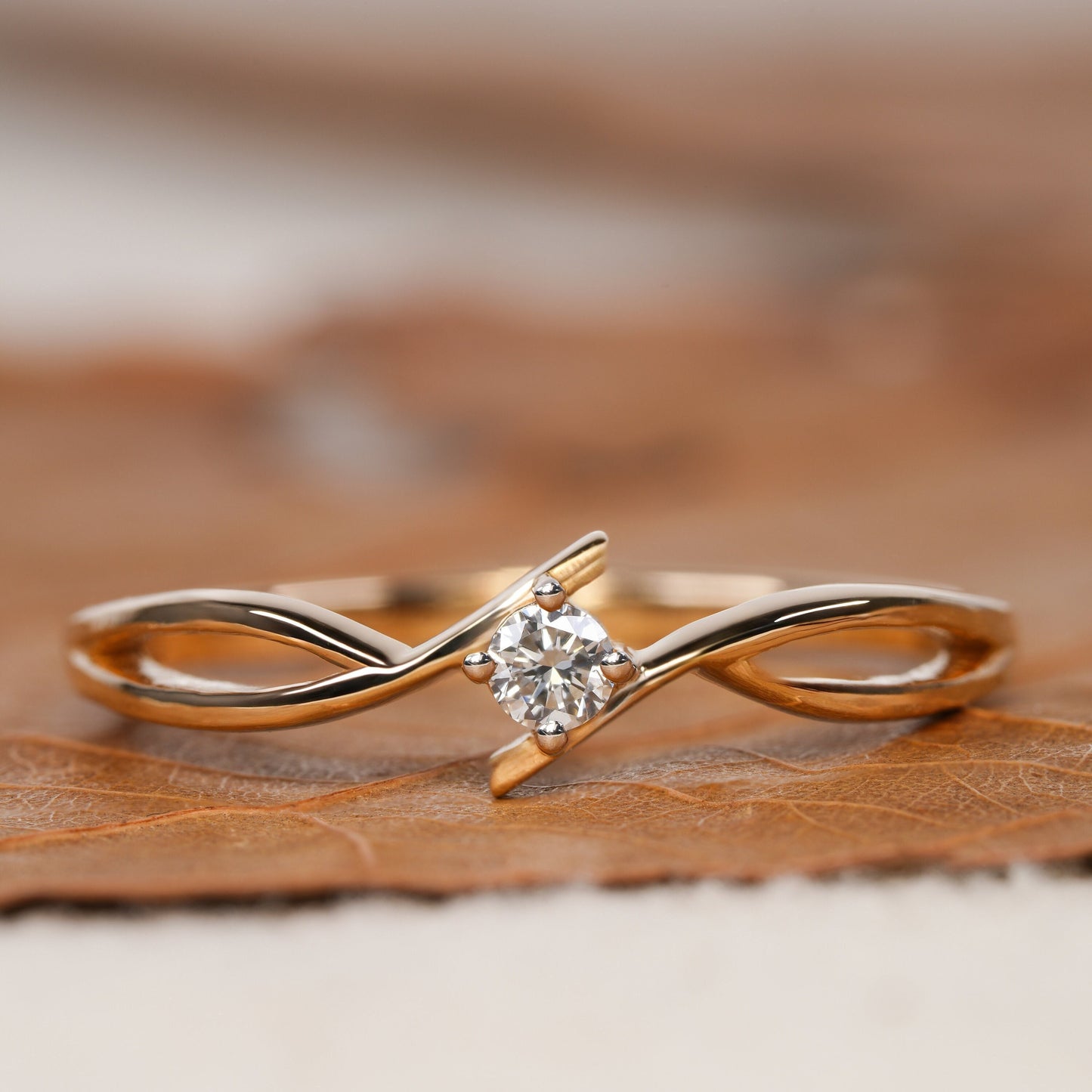 Twisted Infinity Lab Diamond Ring – 14K Gold Dainty Solitaire Band