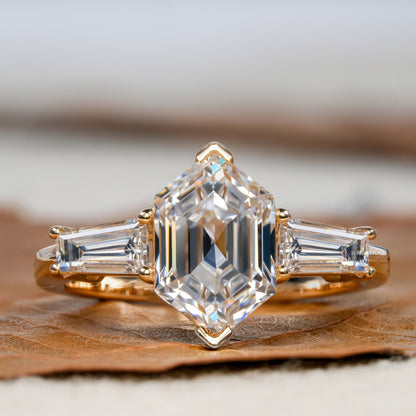 Dutch Marquise Lab Diamond Ring, 2CT Three Stone Baguette Ring