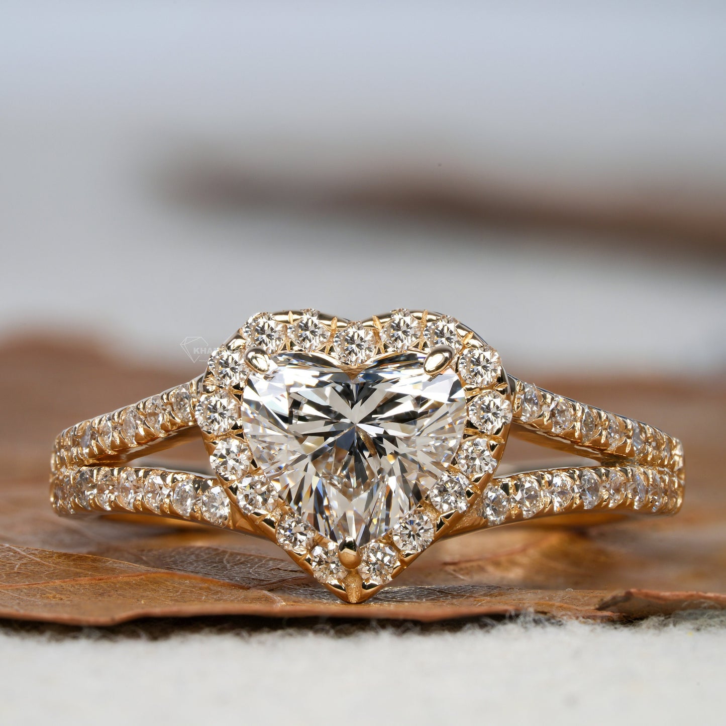 1.00CT Heart Lab Diamond Split Shank Halo Ring for her