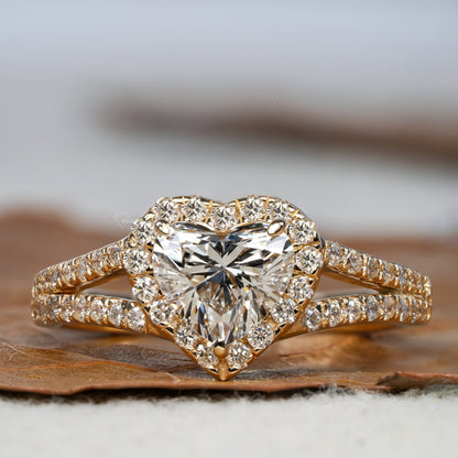 1.00CT Heart Lab Diamond Split Shank Halo Ring for her
