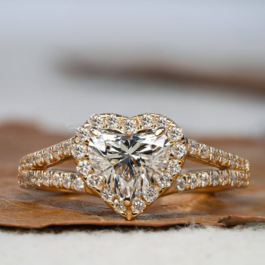 1.00CT Heart Lab Diamond Split Shank Halo Ring for her