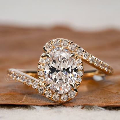 Oval Lab Diamond Bypass Pave Engagement Ring