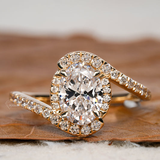 Oval Lab Diamond Bypass Pave Engagement Ring