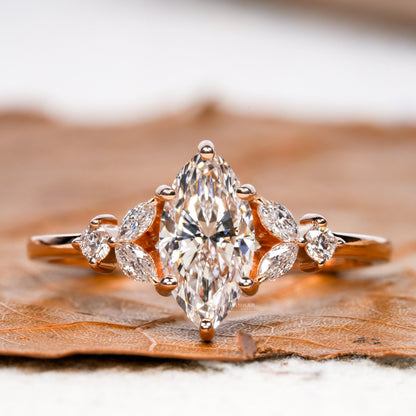 Marquise Lab Diamond Engagement Ring – 1 CT 7 Stone Cluster