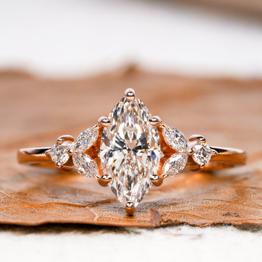 Marquise Lab Diamond Engagement Ring – 1 CT 7 Stone Cluster
