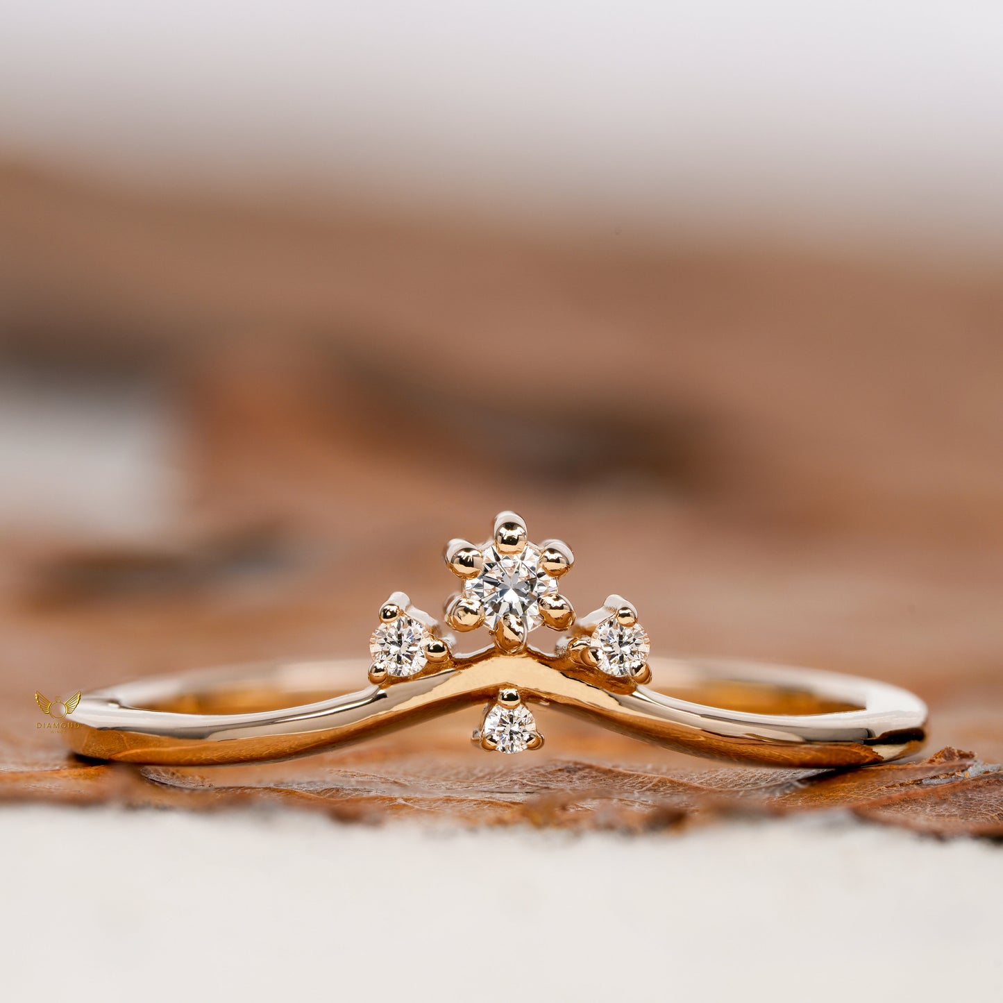 Lab Diamond Chevron Ring 14K Gold Wishbone Wedding Band
