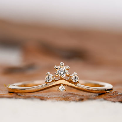 Lab Diamond Chevron Ring 14K Gold Wishbone Wedding Band