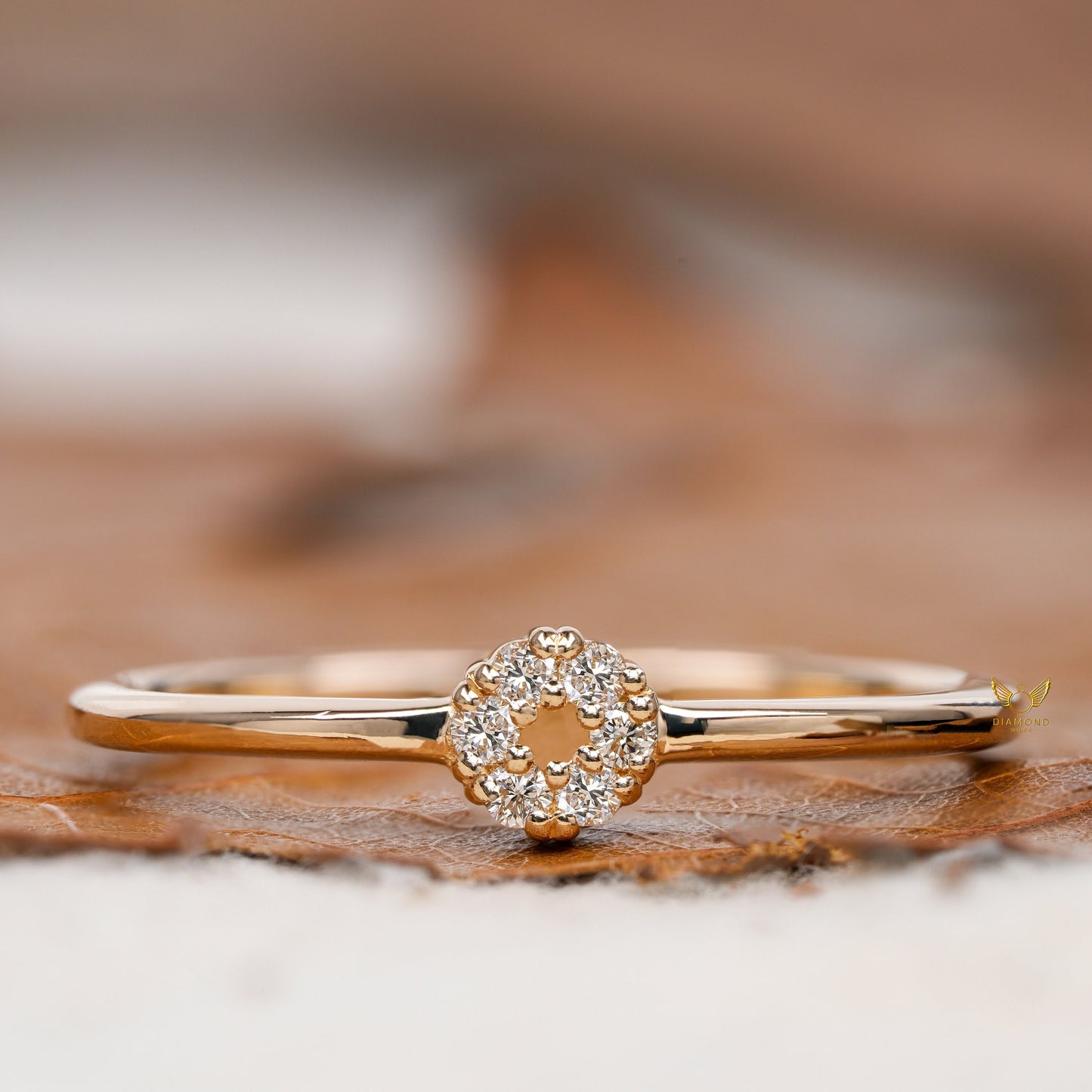 Lab Diamond Tiny Flower Ring, 14K Gold Dainty Minimalist Ring