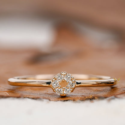 Lab Diamond Tiny Flower Ring, 14K Gold Dainty Minimalist Ring