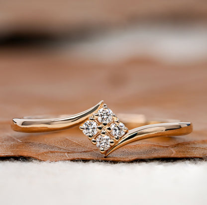 Lab Diamond Stacking Ring 14K Gold, Minimal Wedding Band 4 Stone