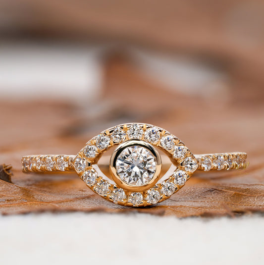 Evil Eye Lab Diamond Ring 14K Gold Dainty Protection Ring