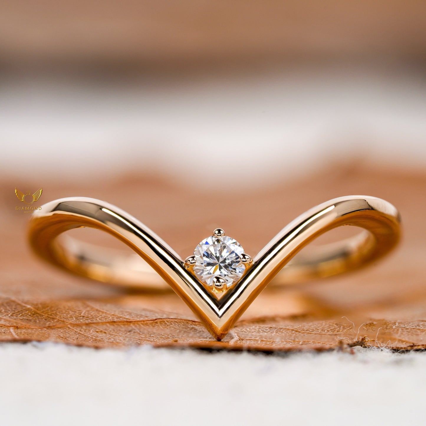 Lab Diamond Chevron Ring 14K Gold V Shape Wedding Band