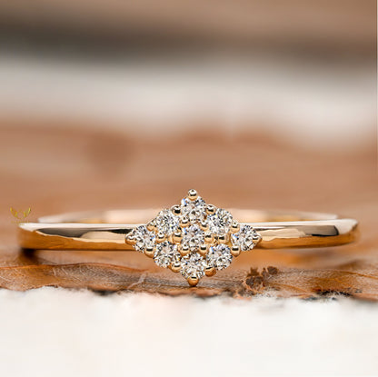 Lab Diamond Cluster Ring 14K Gold Minimalist Dainty Ring