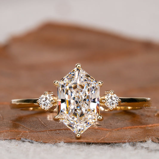 Dutch Marquise Lab Diamond Ring, Three-Stone Engagement Ring