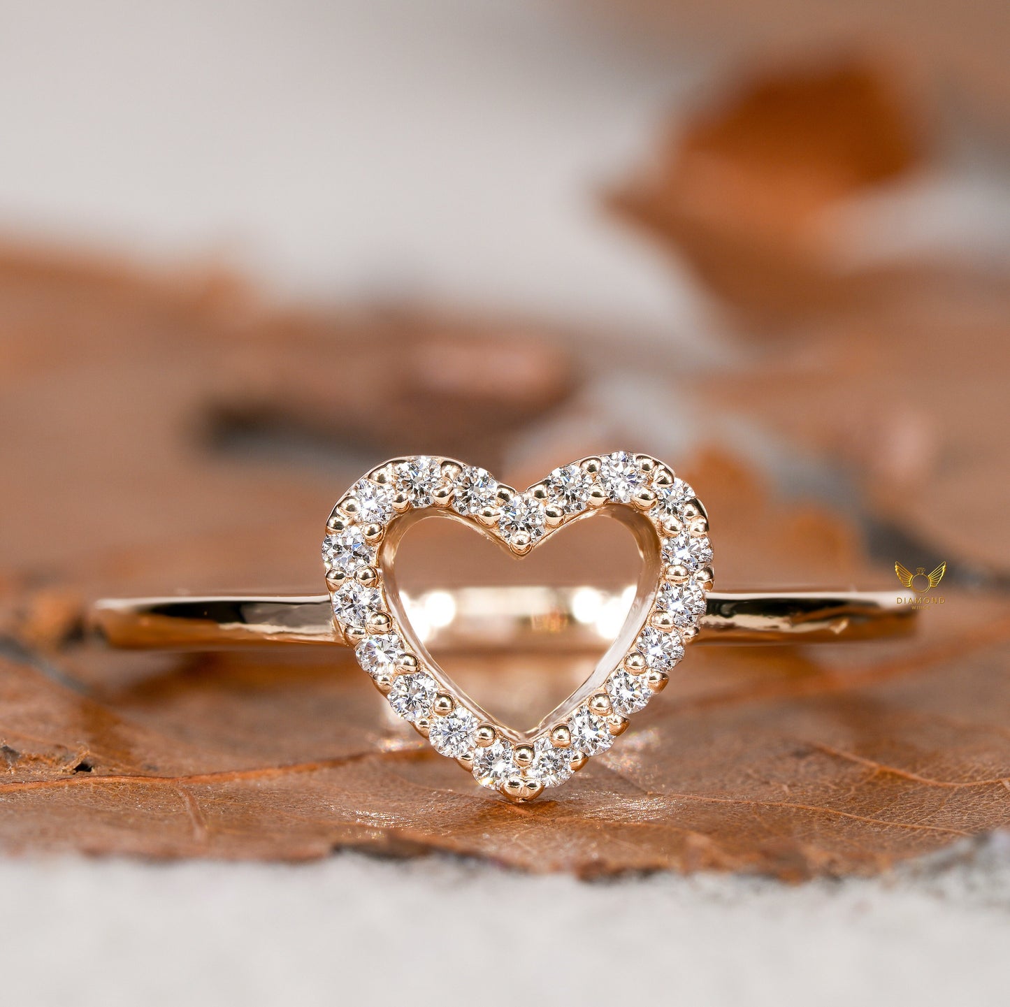 Lab Diamond Heart Ring 14K Gold Minimalist Love Ring