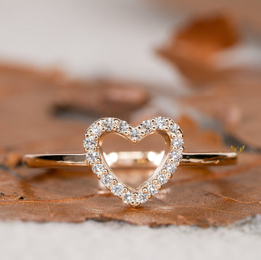 Lab Diamond Heart Ring 14K Gold Minimalist Love Ring