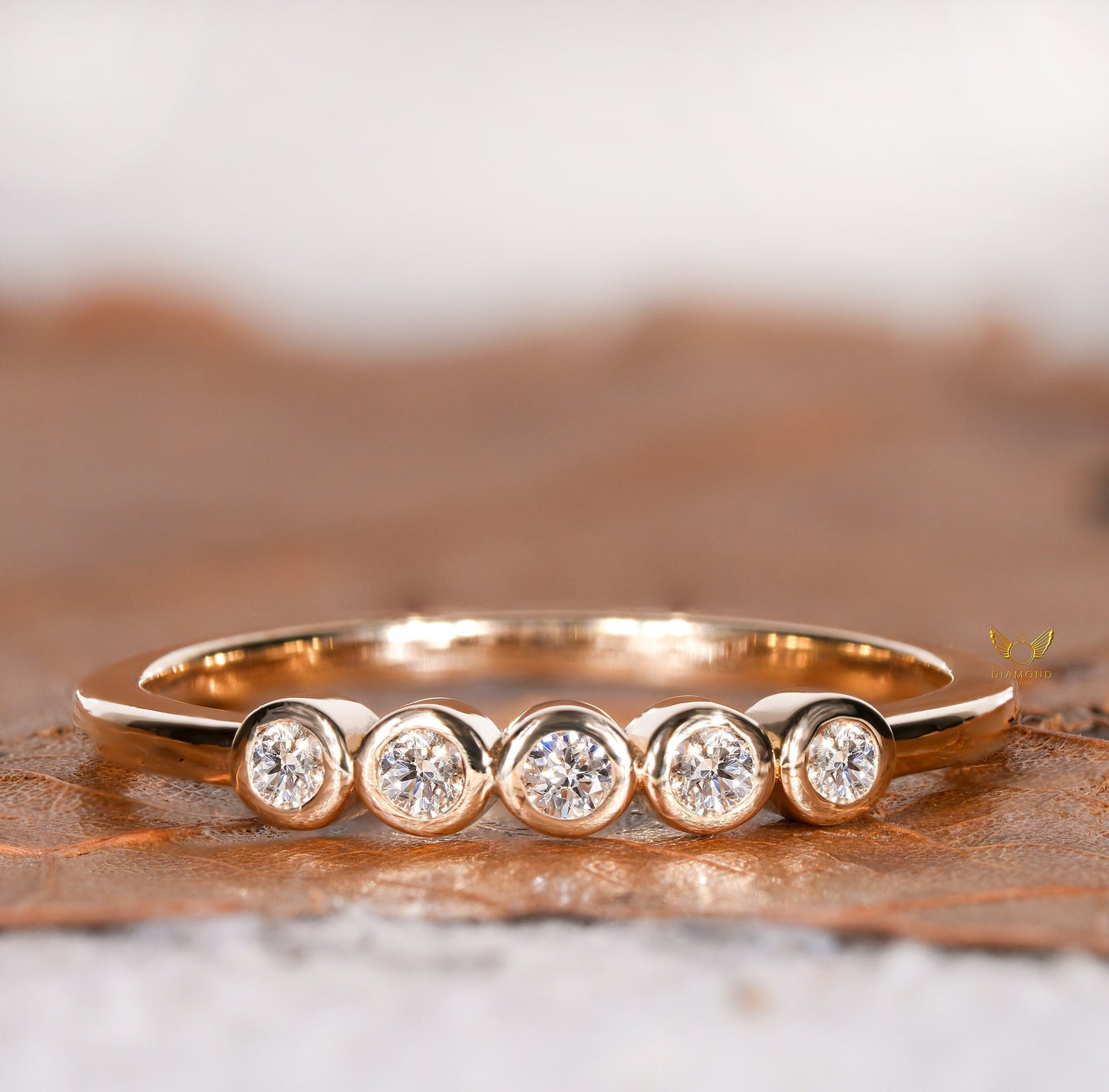 14K Gold Bezel Lab Diamond half Infinity Wedding Band