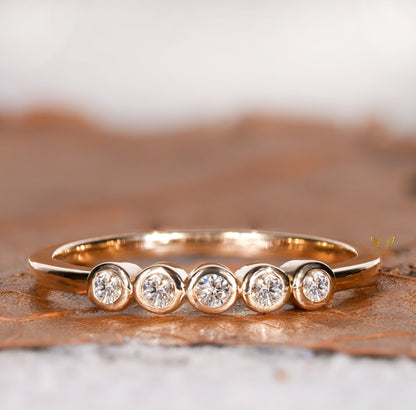 14K Gold Bezel Lab Diamond half Infinity Wedding Band