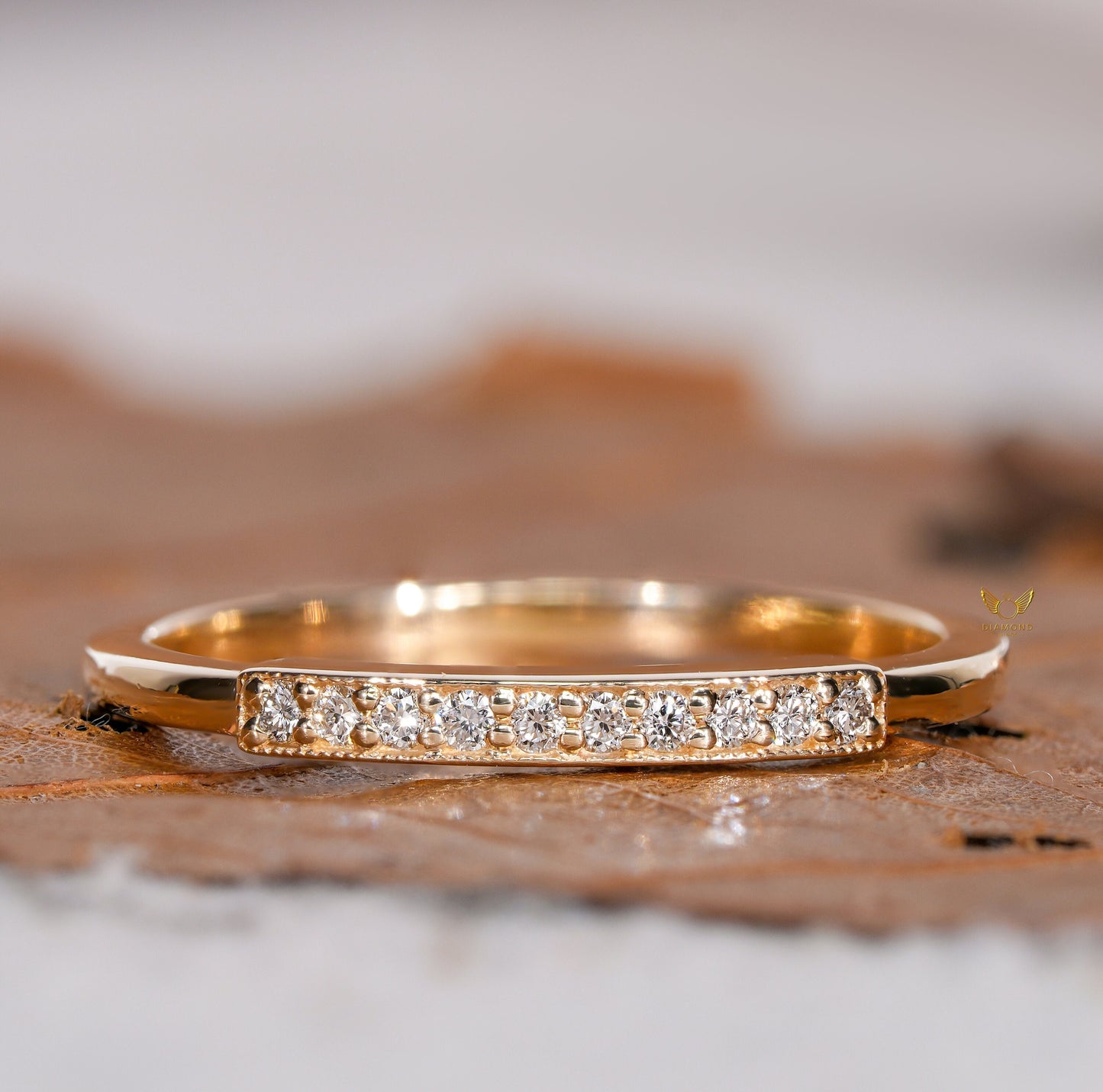 14k Gold Pave Lab Diamond Art Deco Wedding Ring