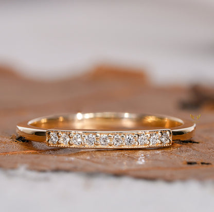 14k Gold Pave Lab Diamond Art Deco Wedding Ring