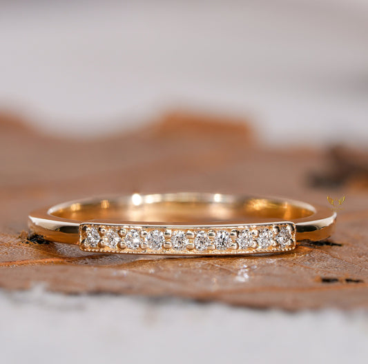 14k Gold Pave Lab Diamond Art Deco Wedding Ring