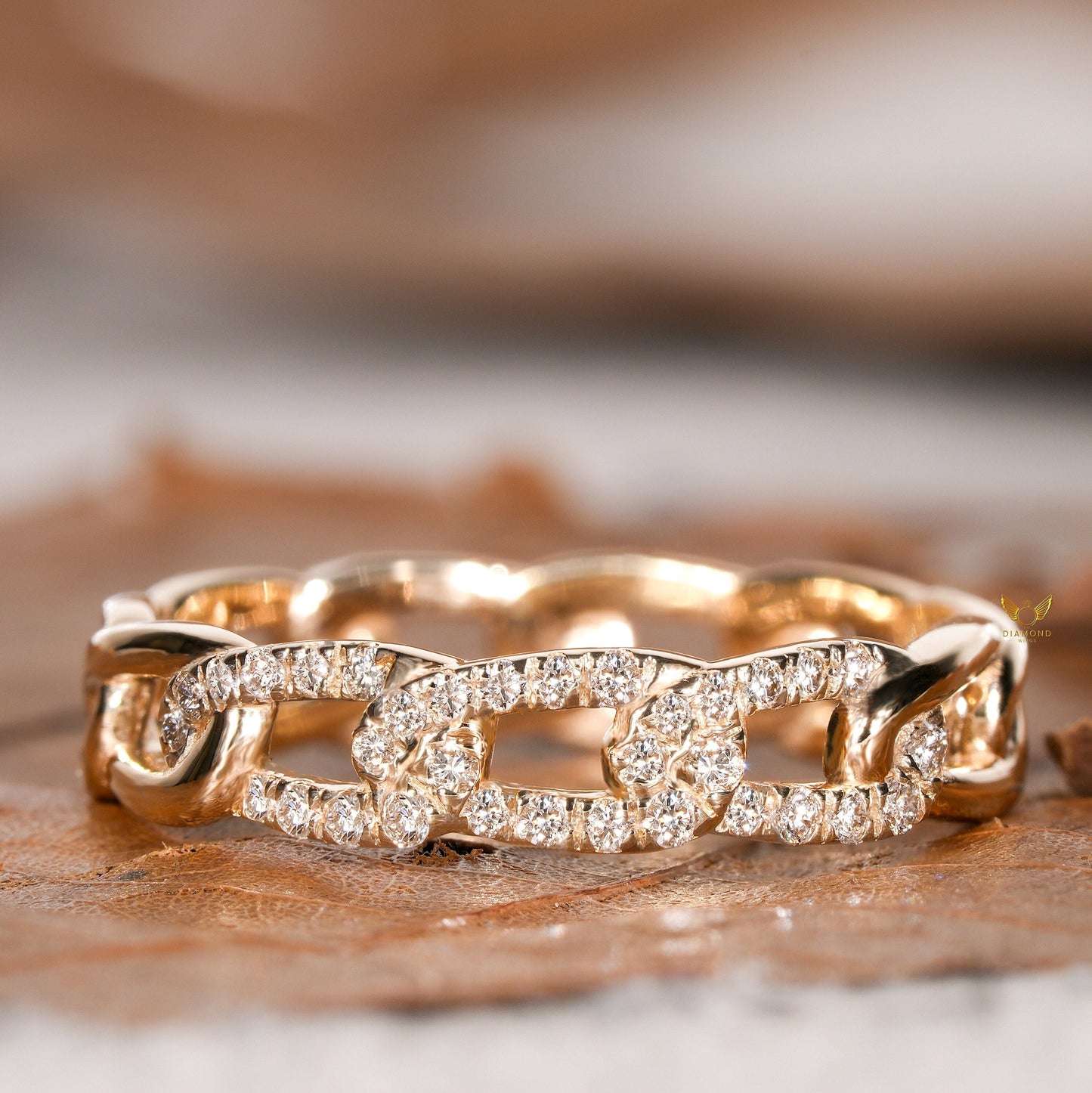 14K Gold Lab Grown Diamond Cuban Link Chain Ring