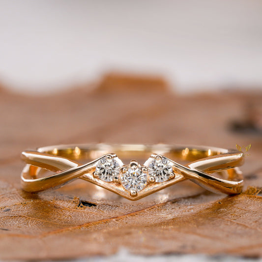Minimal Twisted Lab Diamond Band Three Stone Engagement Ring